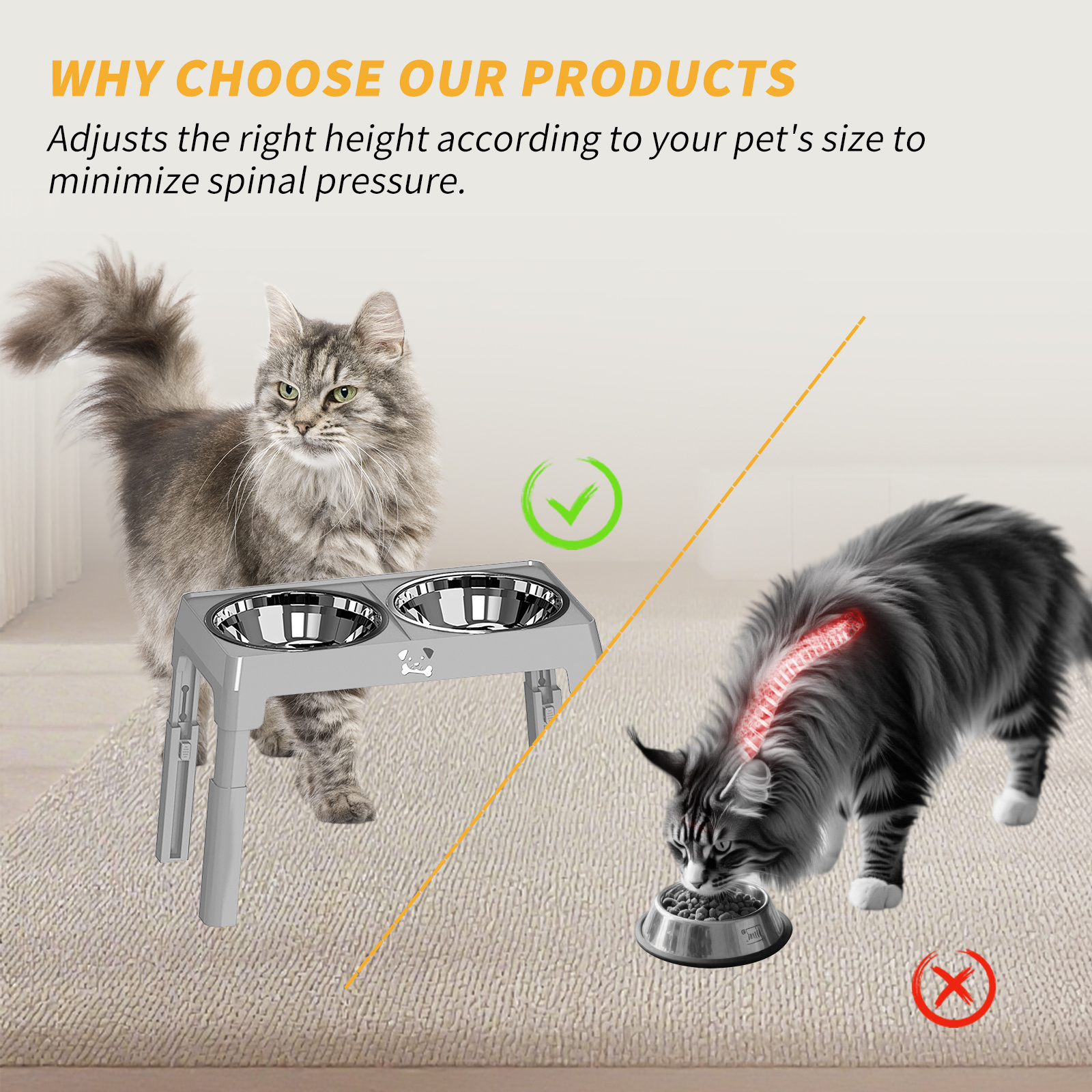 Height Adjustable Stainless Steel Dog Feeding Station – Anti-Slip Bowls for Small & Medium Dogs, Ergonomic Design for Healthy Eating - Image 9