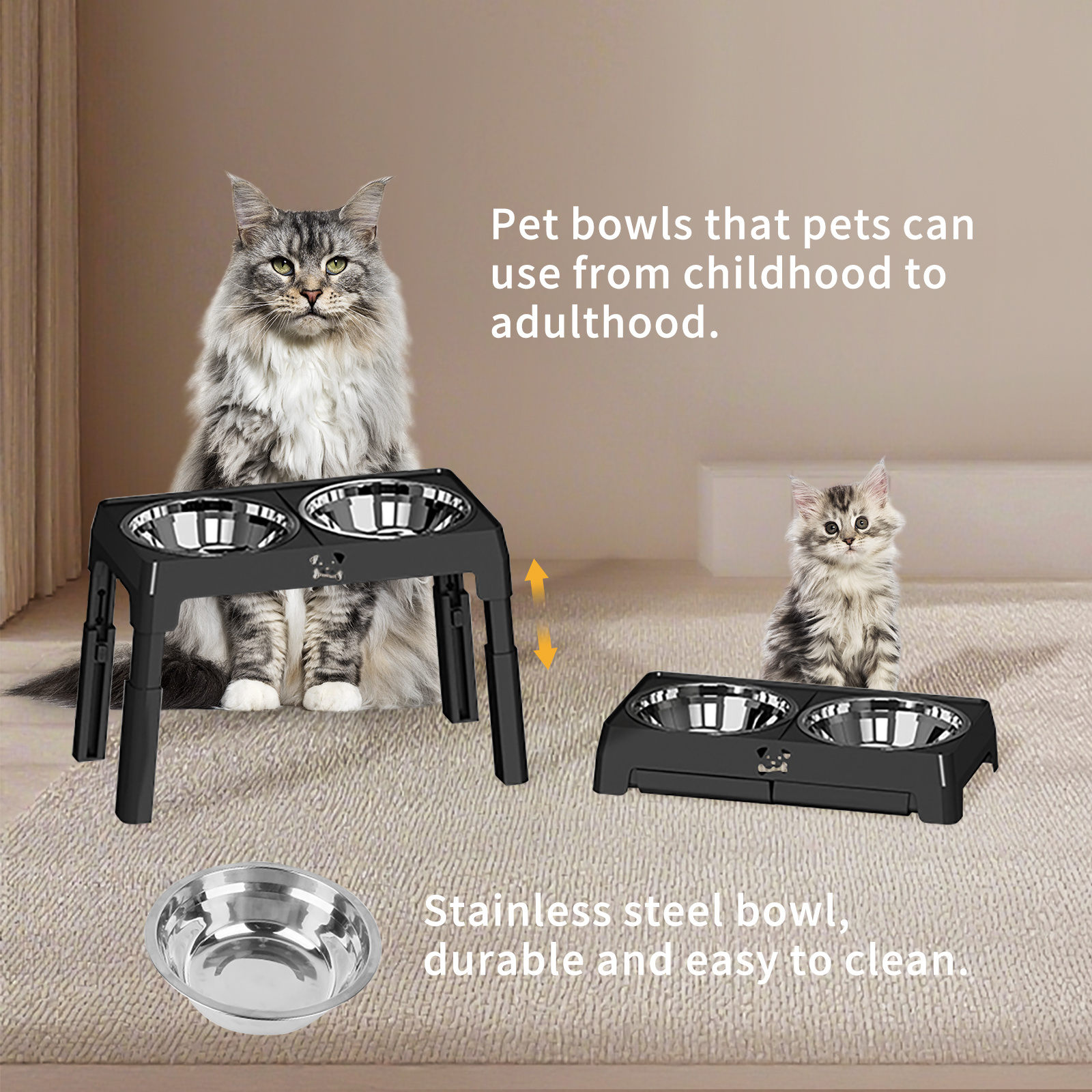 Height Adjustable Stainless Steel Dog Feeding Station – Anti-Slip Bowls for Small & Medium Dogs, Ergonomic Design for Healthy Eating - Image 2