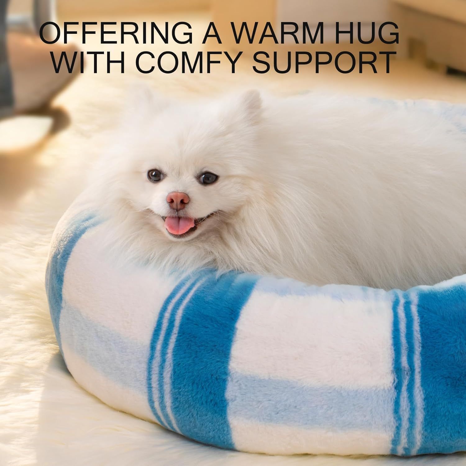 MEWOOFUN Plush Round Pet Bed – Calming Washable Pet Bed with Non-Slip Bottom - Image 4