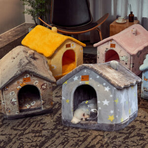 Foldable Dog House & Cat Bed – Enclosed Winter Pet Villa, Removable Warm Cave Sofa, Cozy Sleep Kennel for Dogs & Cats