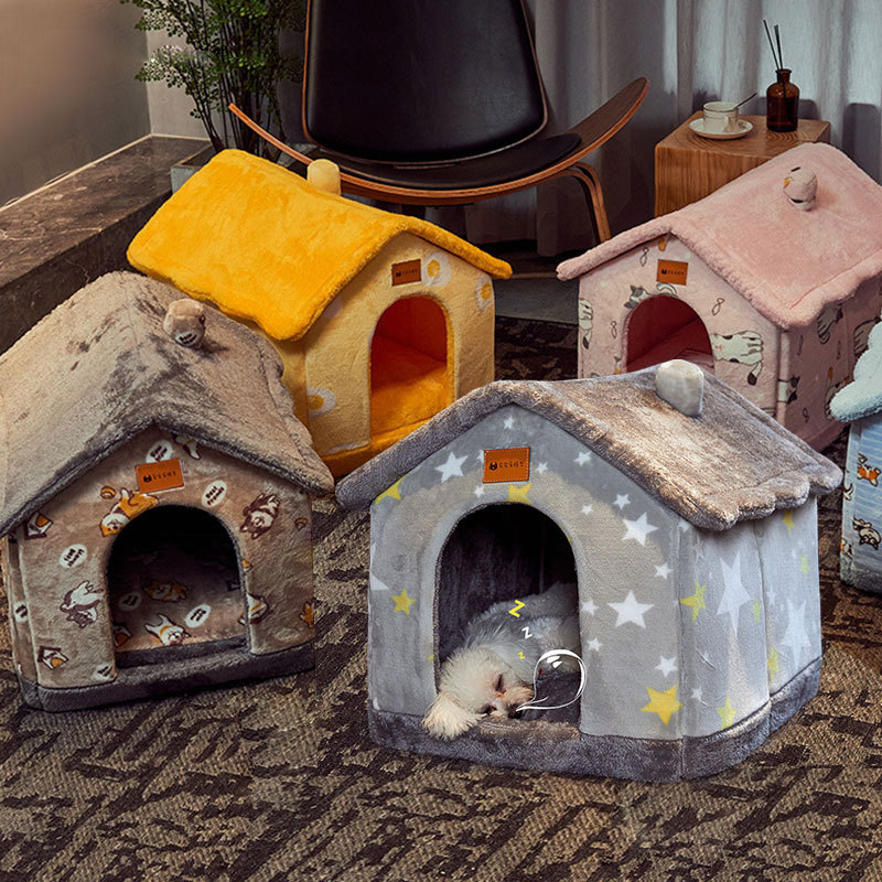 Foldable Dog House & Cat Bed – Enclosed Winter Pet Villa, Removable Warm Cave Sofa, Cozy Sleep Kennel for Dogs & Cats