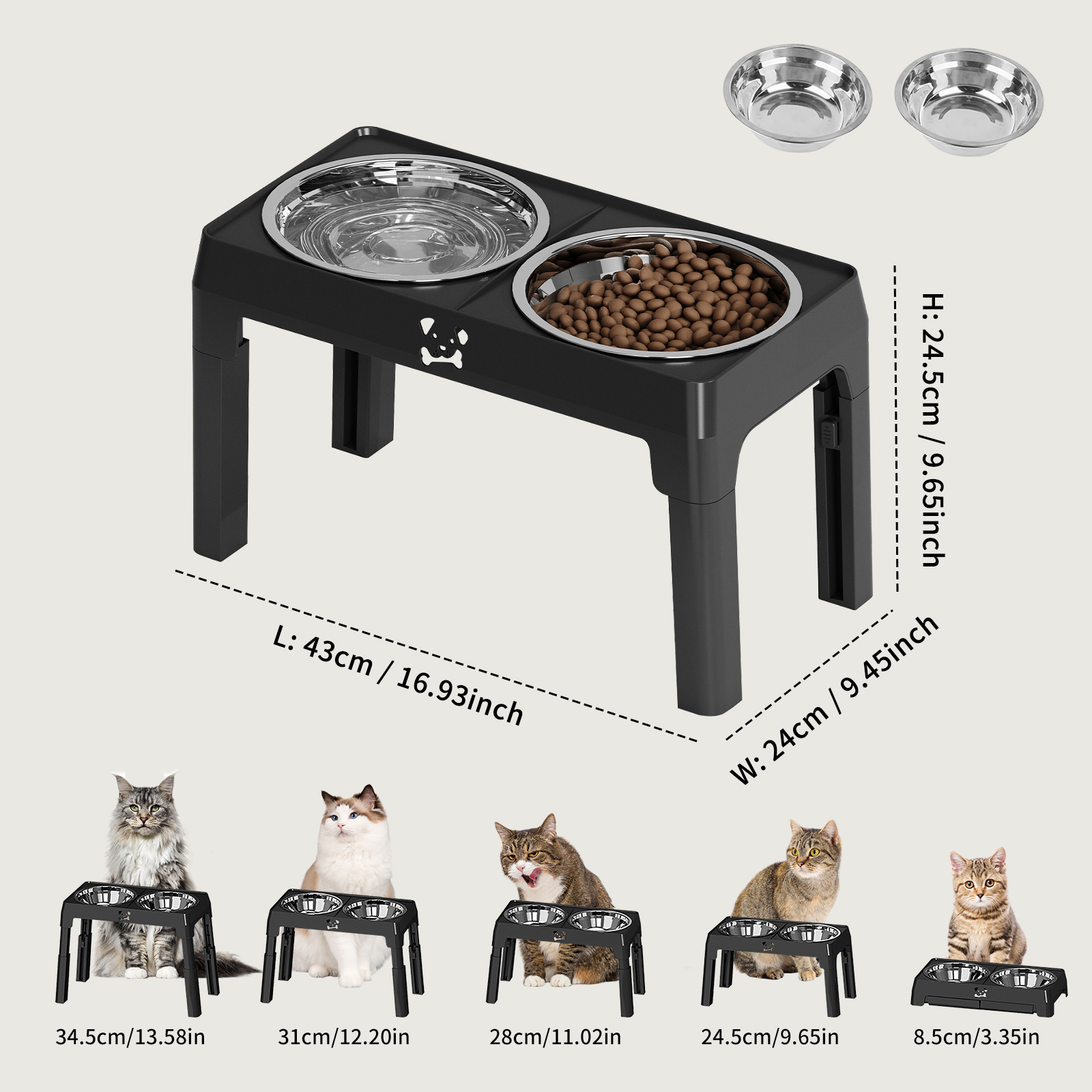Height Adjustable Stainless Steel Dog Feeding Station – Anti-Slip Bowls for Small & Medium Dogs, Ergonomic Design for Healthy Eating - Image 7
