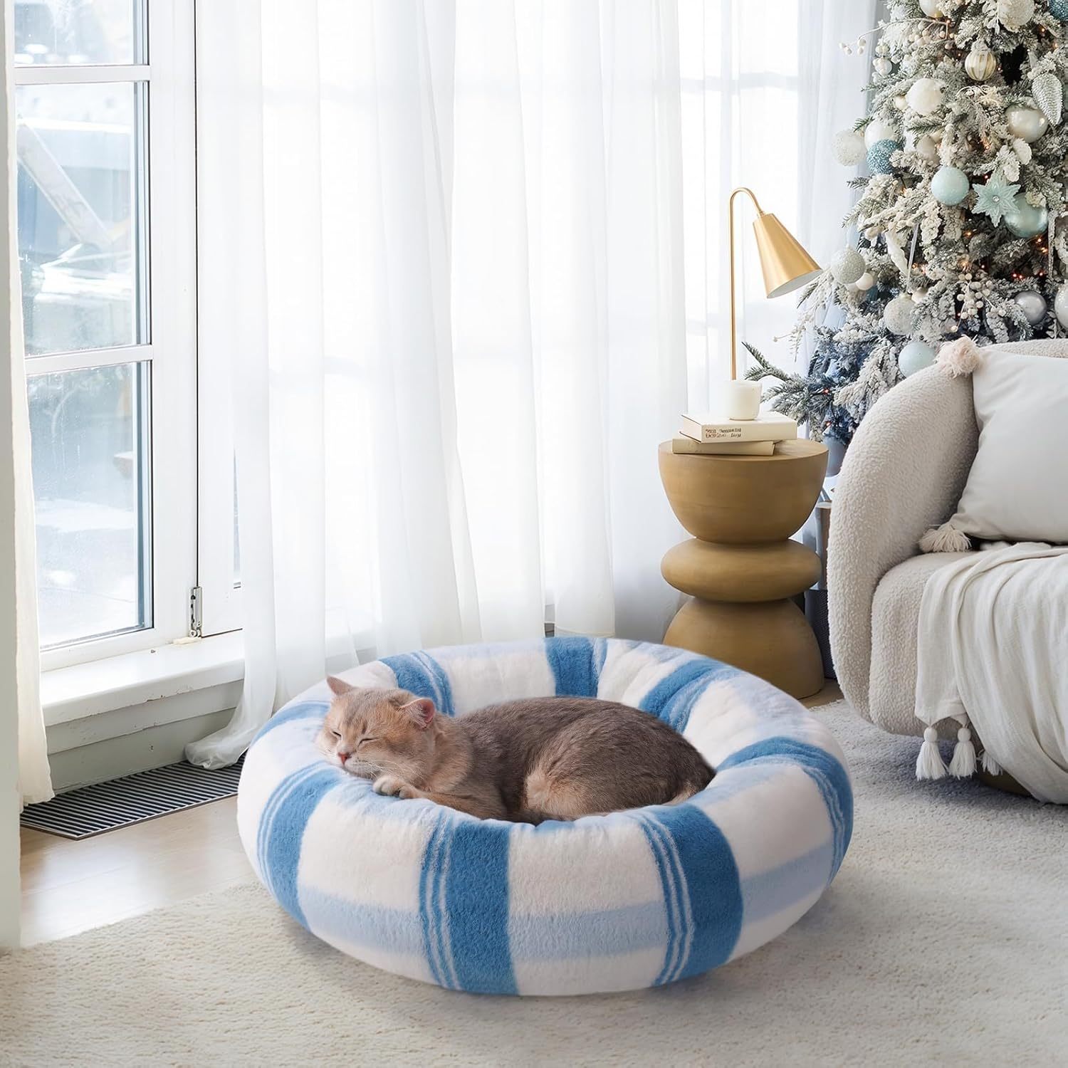 MEWOOFUN Plush Round Pet Bed – Calming Washable Pet Bed with Non-Slip Bottom - Image 8