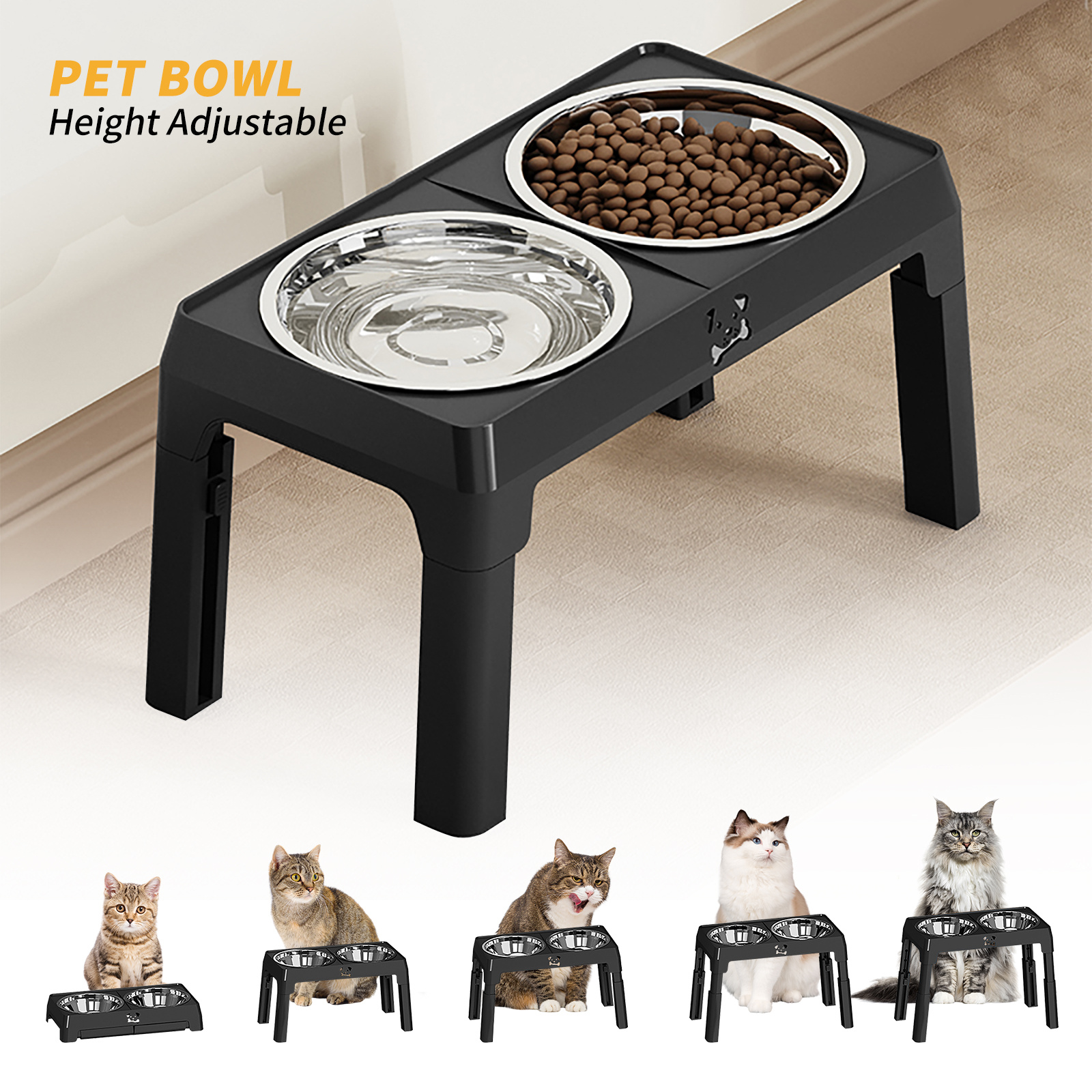 Height Adjustable Stainless Steel Dog Feeding Station – Anti-Slip Bowls for Small & Medium Dogs, Ergonomic Design for Healthy Eating - Image 5