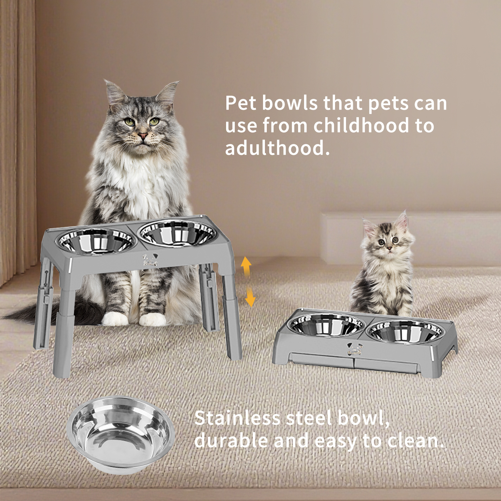 Height Adjustable Stainless Steel Dog Feeding Station – Anti-Slip Bowls for Small & Medium Dogs, Ergonomic Design for Healthy Eating - Image 8