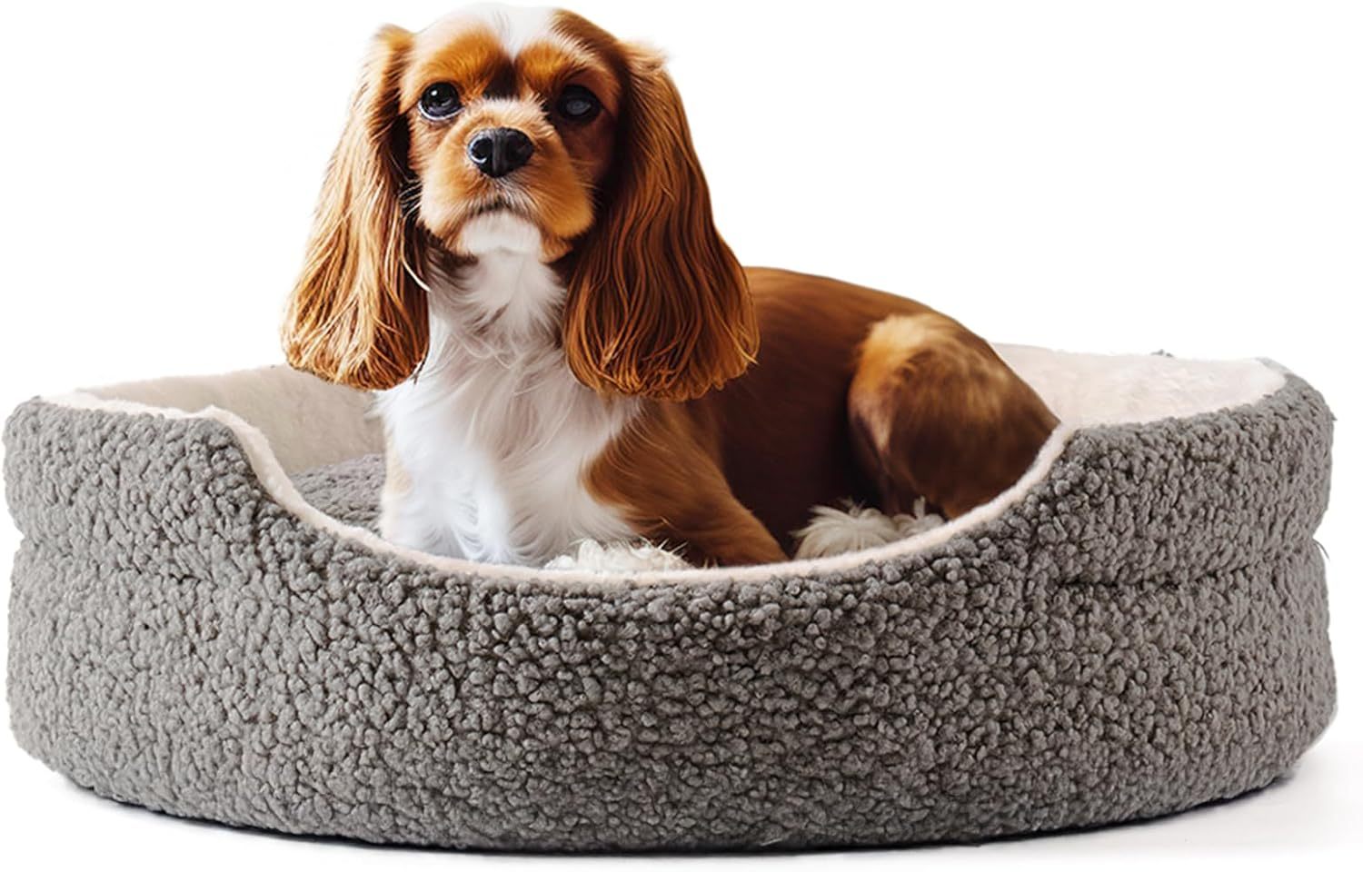 Mewoo Washable Pet Bed for Small Dogs & Cats – 23x23x7 Inch Plush Round Bed with Non-Slip Bottom, Grey - Image 3