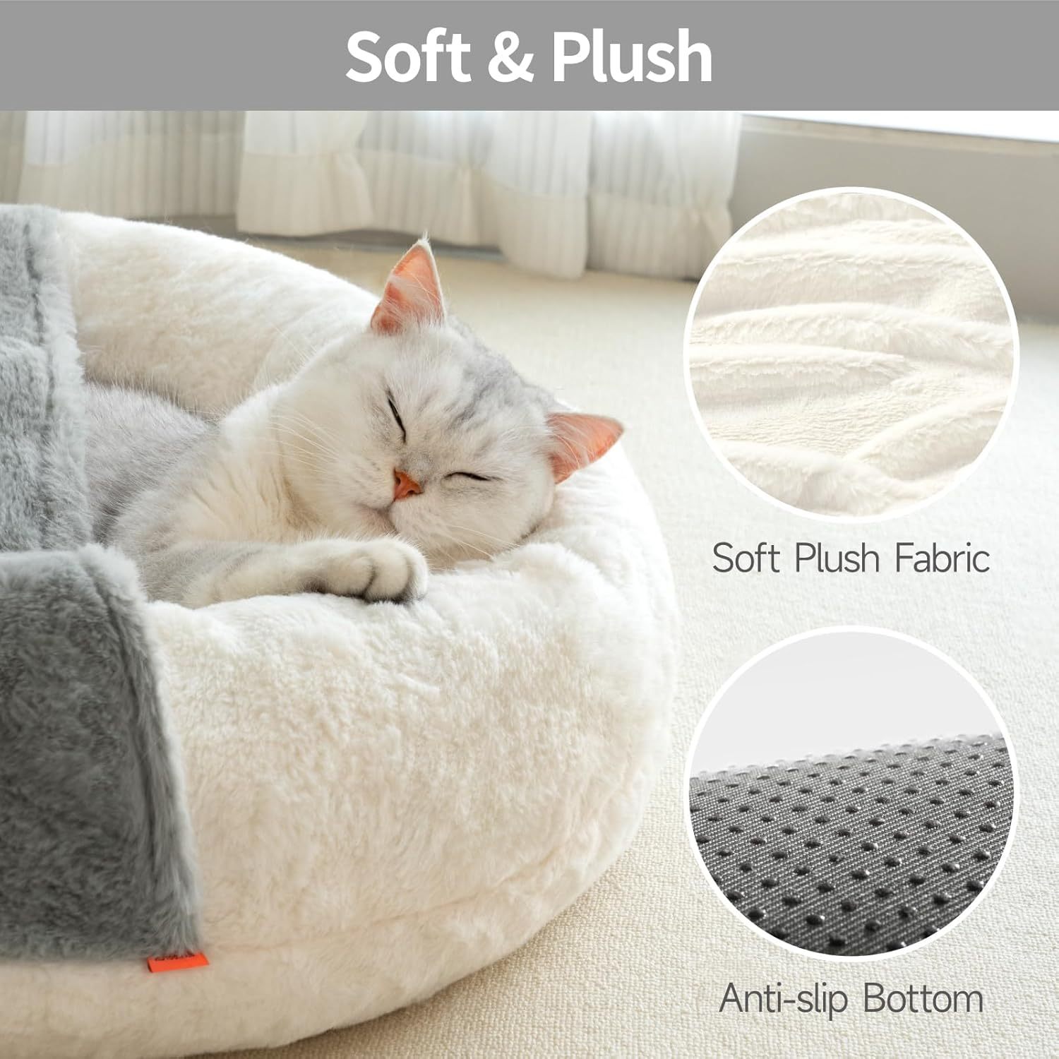 MEWOOFUN Enclosed Cat Bed Cave – Washable Pet Bed with Blanket & Non-Slip Base for Cats & Small - Image 3
