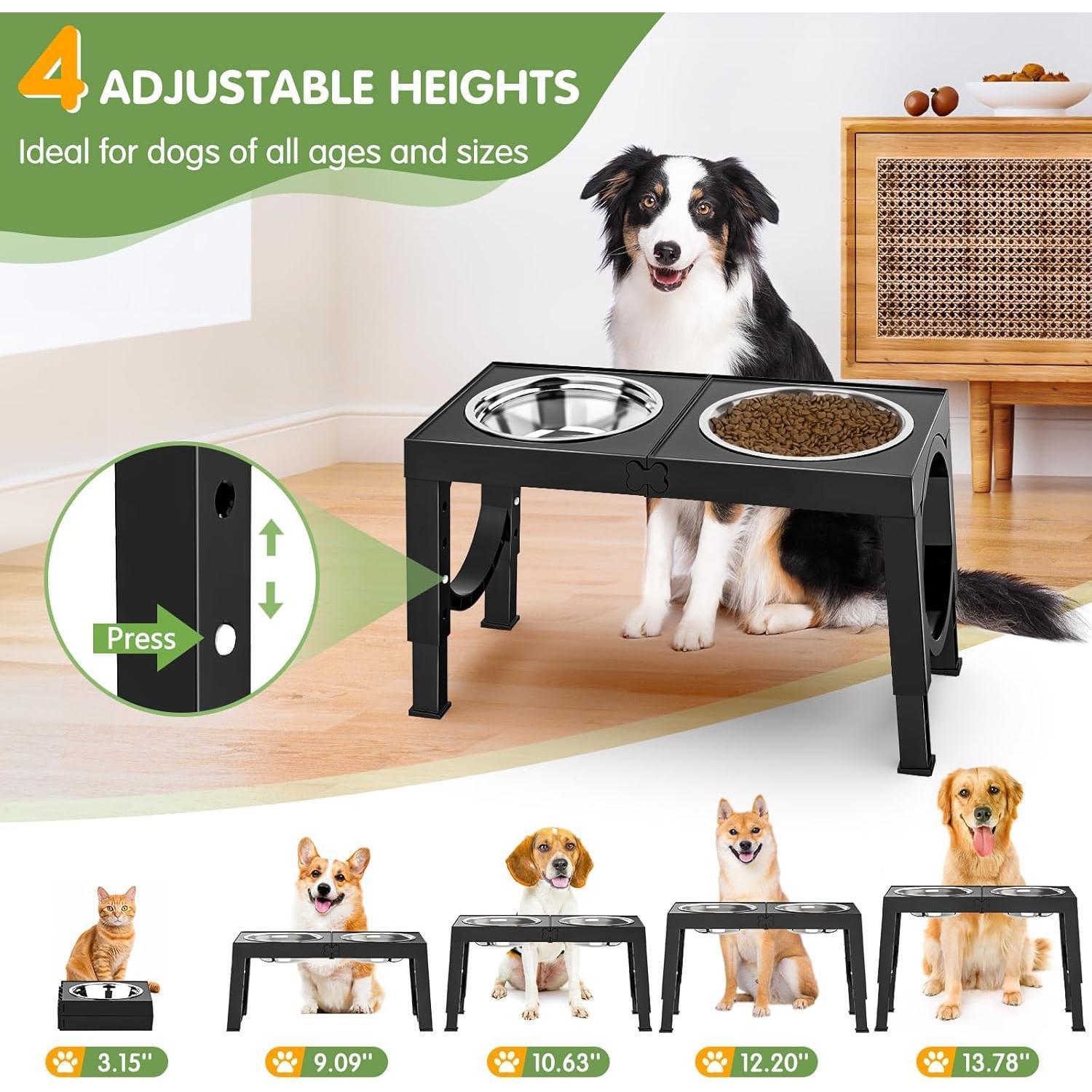 Xia Z Black Dog Bowl Stand – Adjustable Height Pet Feeder for Small to Large Dogs, Stylish and Durable