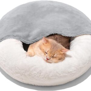 MEWOOFUN Enclosed Cat Bed Cave – Washable Pet Bed with Blanket & Non-Slip Base for Cats & Small