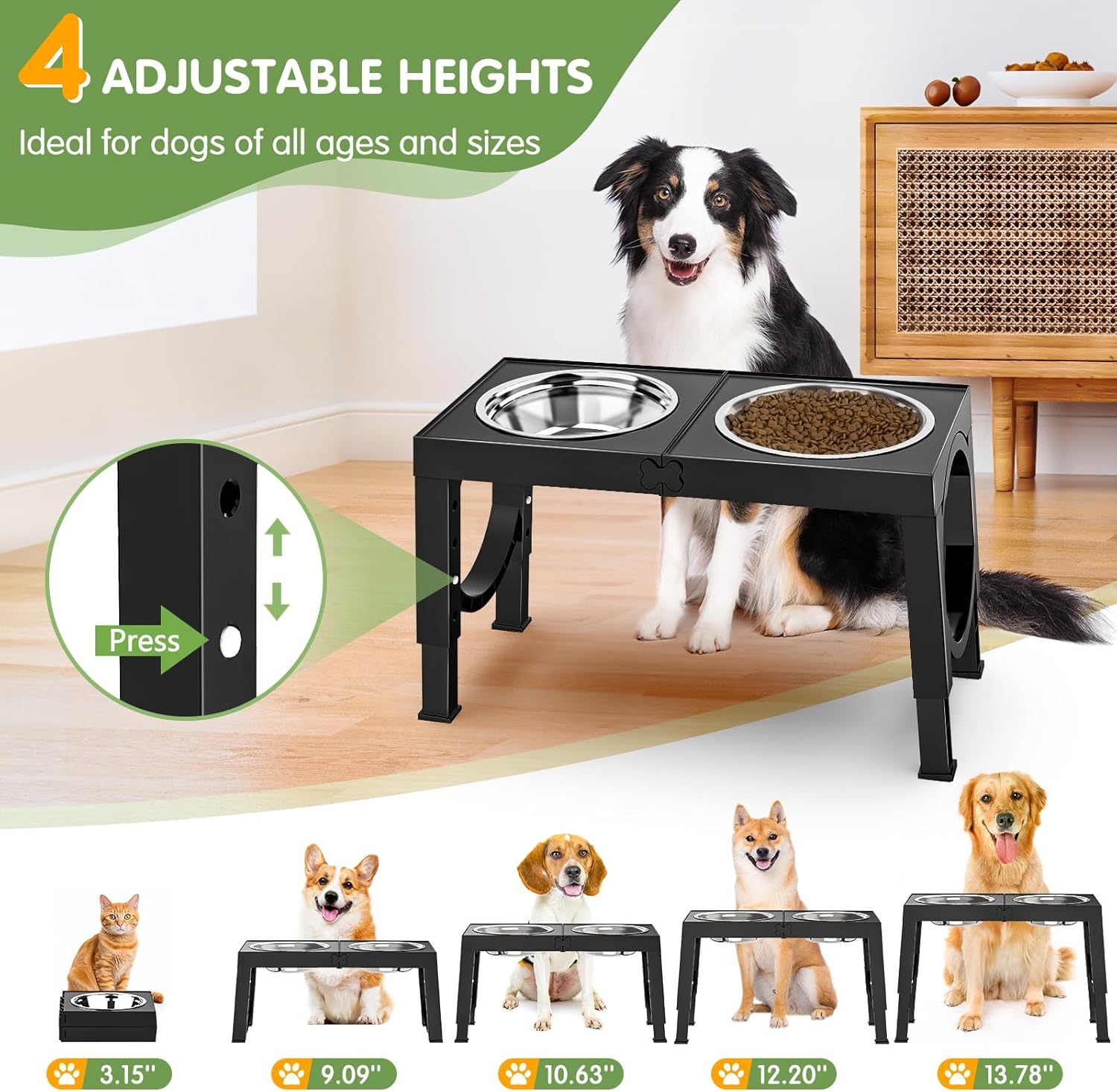 Xia Z Black Dog Bowl Stand – Adjustable Height Pet Feeder for Small to Large Dogs, Stylish and Durable - Image 8