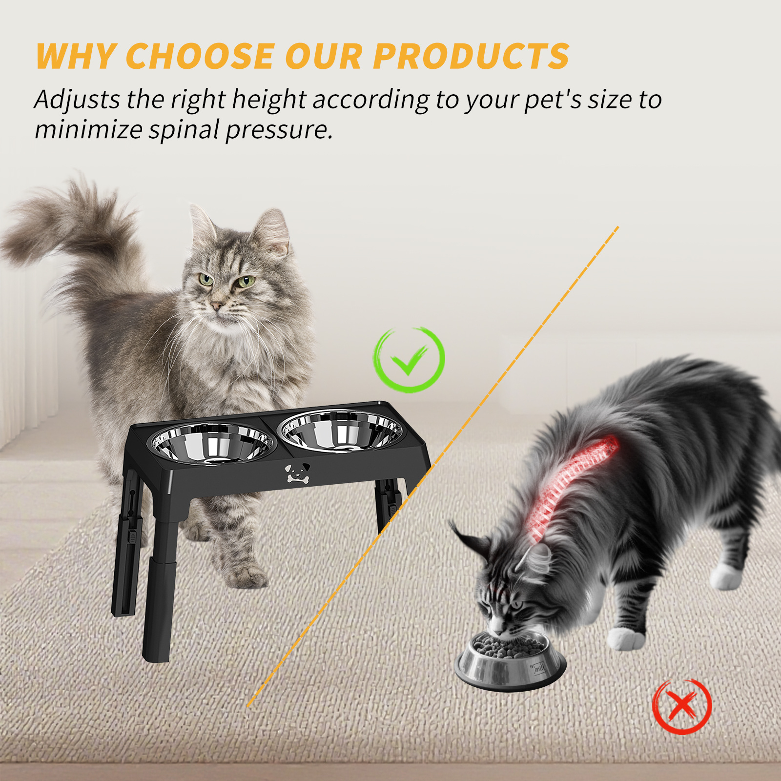Height Adjustable Stainless Steel Dog Feeding Station – Anti-Slip Bowls for Small & Medium Dogs, Ergonomic Design for Healthy Eating - Image 3